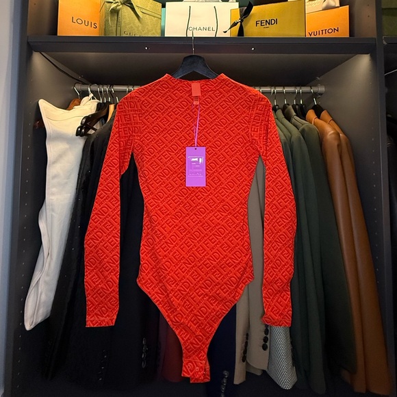 SKIMS Tops - RARE LIMITED EDITION FENDI X SKIMS Mock Neck Long Sleeve Bodysuit in RED